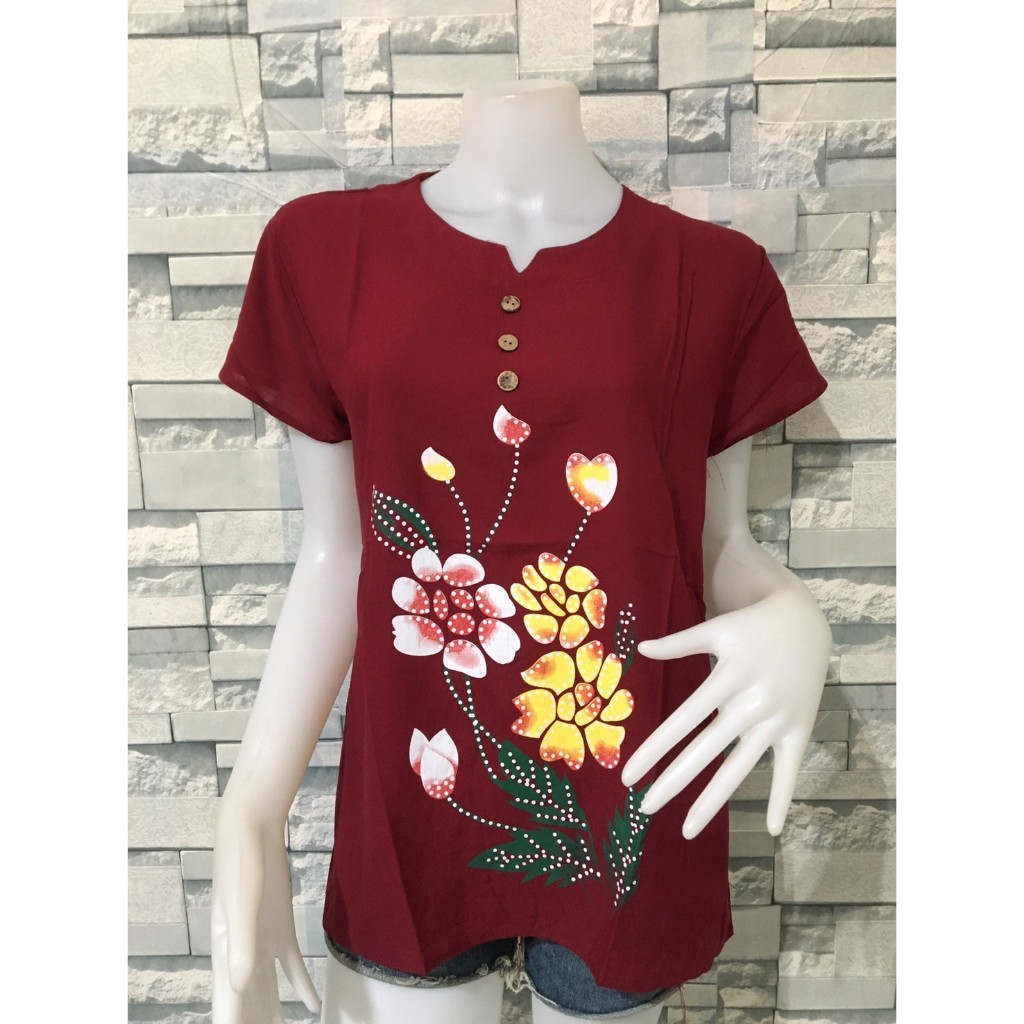 เสื้อผ้าสปันสาวอวบ เสื้อคนแก่ เสื้อสงกรานต์ลายดอก ผ้าพริ้วใส่สบาย รอบอก 38-44 นิ้ว รุ่น001-12
