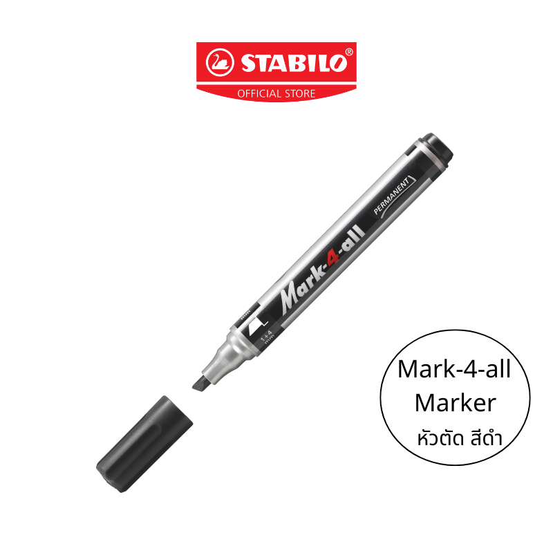 STABILO Mark-4-all permanent marker สตาบิโล ปากกาเคมี หัวตัด สีดำ