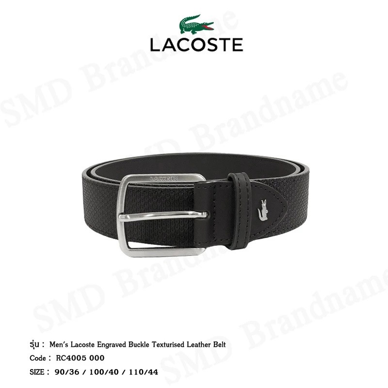 Lacoste เข็มขัดผู้ชาย รุ่น Men's Engraved-Buckle Texturized Leather Belt Code: RC4005 000