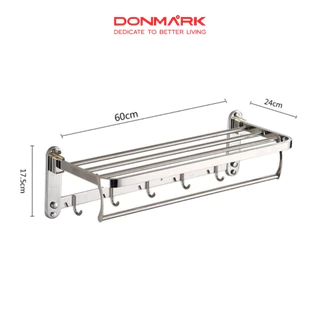 DONMARK ราวแขวนผ้าสแตนเลส 304 พับเก็บได้ รุ่น BF-A28 ราวตากผ้าในห้องน้ำ ชั้นวางผ้าพร้อมตะขอ ไม่เป็นสนิม รับประกัน 1 ปี