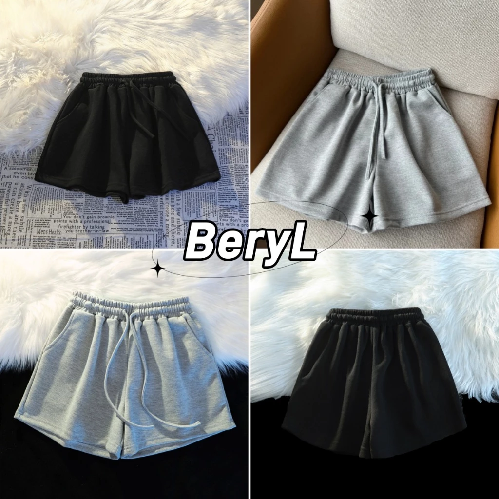 Beryl🌻กางเกงขาสั้นผู้หญิงขากว้างสไตล์สปอร์ตเชือกผูกแบบลำลองS-3XL กางเกงขาสั้นหลวมๆ สำหรับใส่ไปเที่ยวหรืออยู่บ้าน