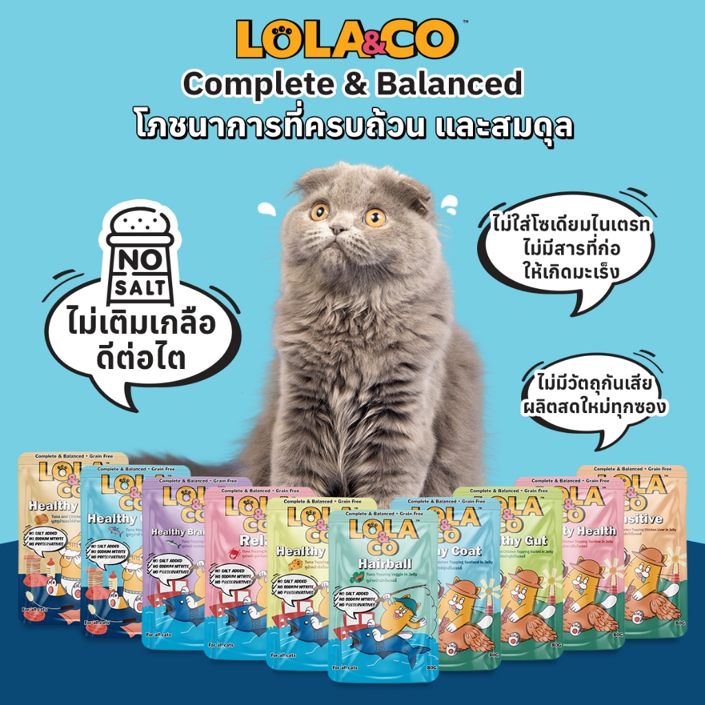 Lola & Co อาหารเปียกแมว สำหรับลูกแมวและแมวโต ขนาด 80g.