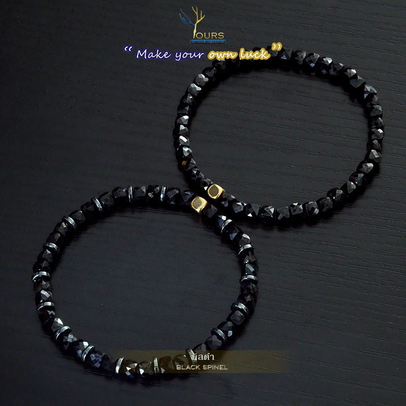 กำไลหิน " นิลสปิเนล นิลดำ " เกรดA แท้ 100% 4mm งานเจียระไนมือ