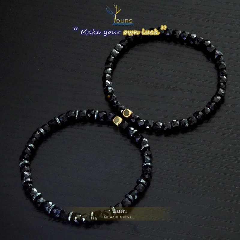กำไลหิน " นิลสปิเนล นิลดำ " เกรดA แท้ 100% 4mm งานเจียระไนมือ