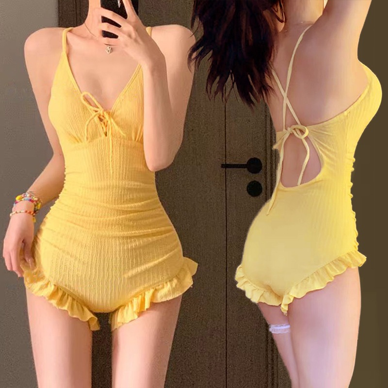 ชุดว่ายน้ำ ดีไซน์ผูกคอวี✨ชุดว่ายน้ำวันพีช สีเหลือง💕มีฟองน้ำ ผ้าดี ยืดหยุ่นดี🚚ส่งไวจากไทย1-3วัน - รูปที่ 2