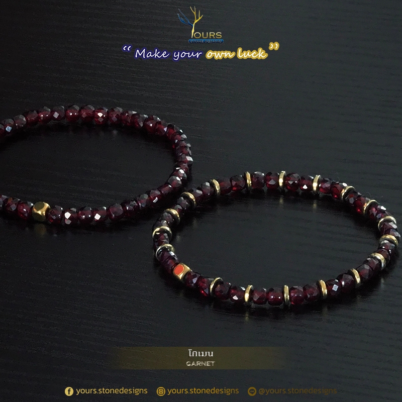 กำไลหิน "โกเมน" แท้ 100% ขนาด 4mm ทรงลูกบาศก์ เจียรเหลี่ยม สร้อยข้อมือหิน หินนำโชค หินมงคล หินเสริมดวง สร้อยข้อมือหิน