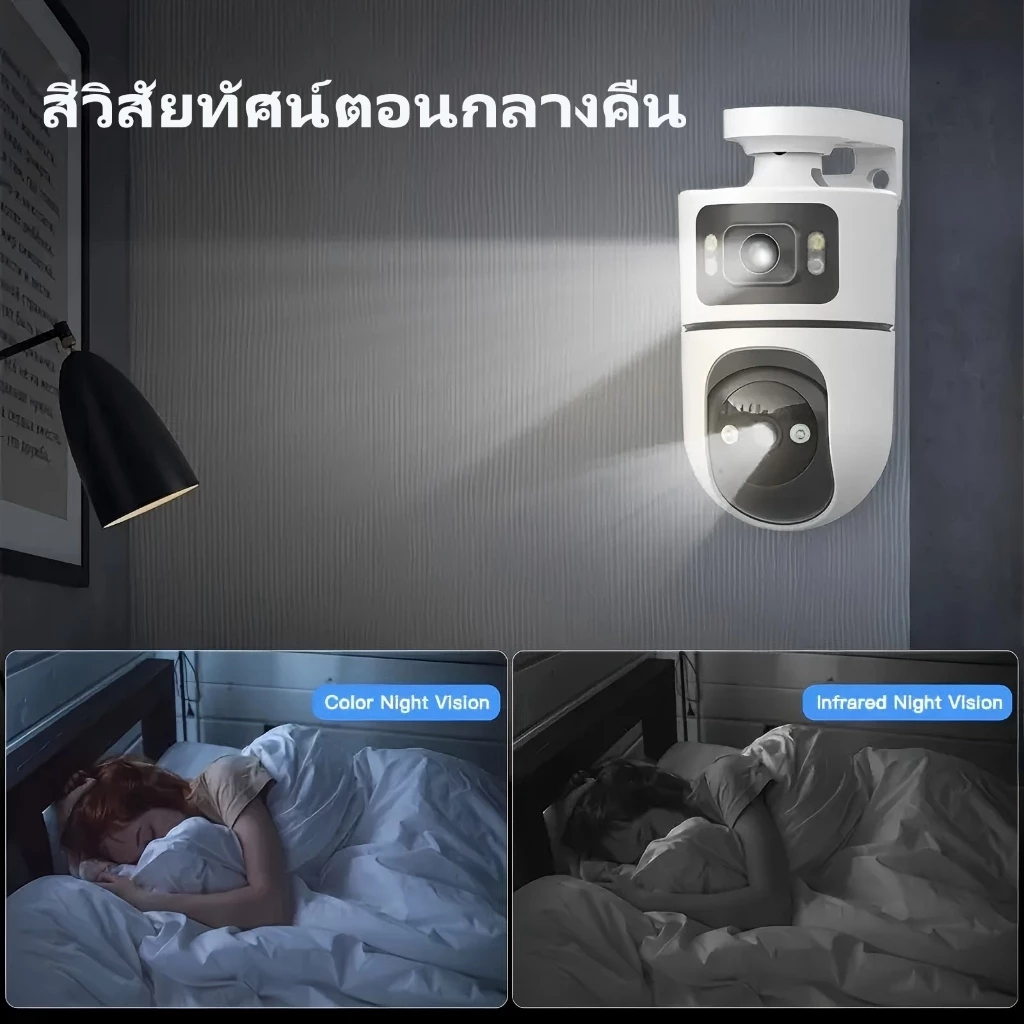 YOOSEE กล้องวงจรปิด double lens ดูสองหน้าจอเลนส์สองช่องพร้อมกัน 8MP ภาพความละเอียดสูงที่ไม่มีทางตัน กันน้ำ FULL Color