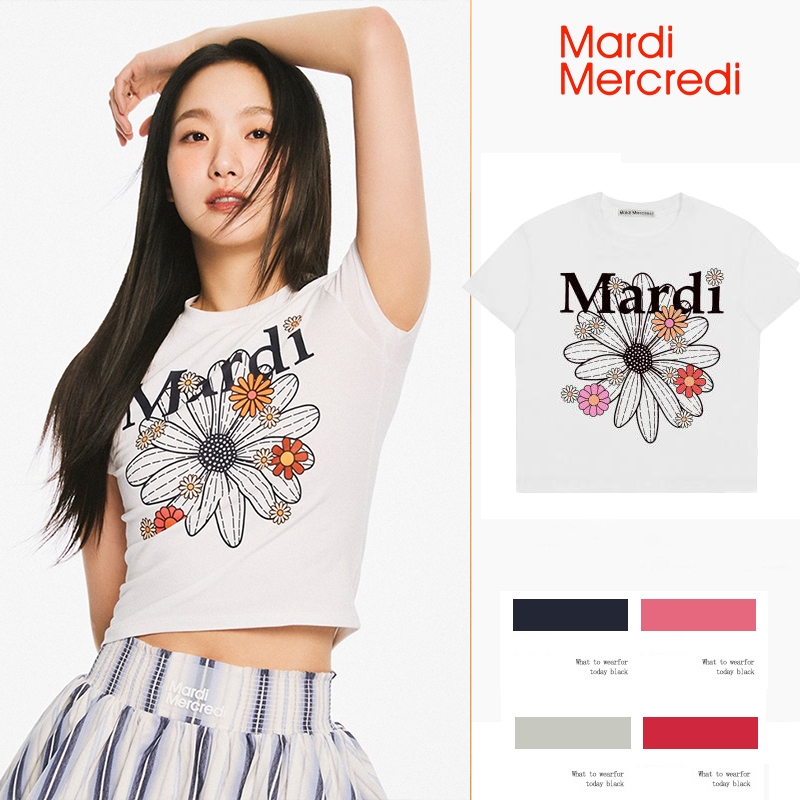 [จัดส่งภายใน 24 ชั่วโมง] ฟรีไซส์ Mardi Mercredi เสื้อ Flower Blossom T-shirt CORP SLIM เสื้อครอป แขนสั้น แขนสั้น