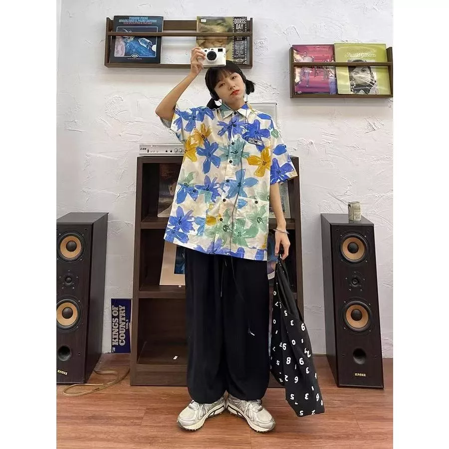 Veewink เสื้อสงกรานต์แขนสั้น ลายดอกวินเทจ Oversize ทรงหลวม thumbnail 7