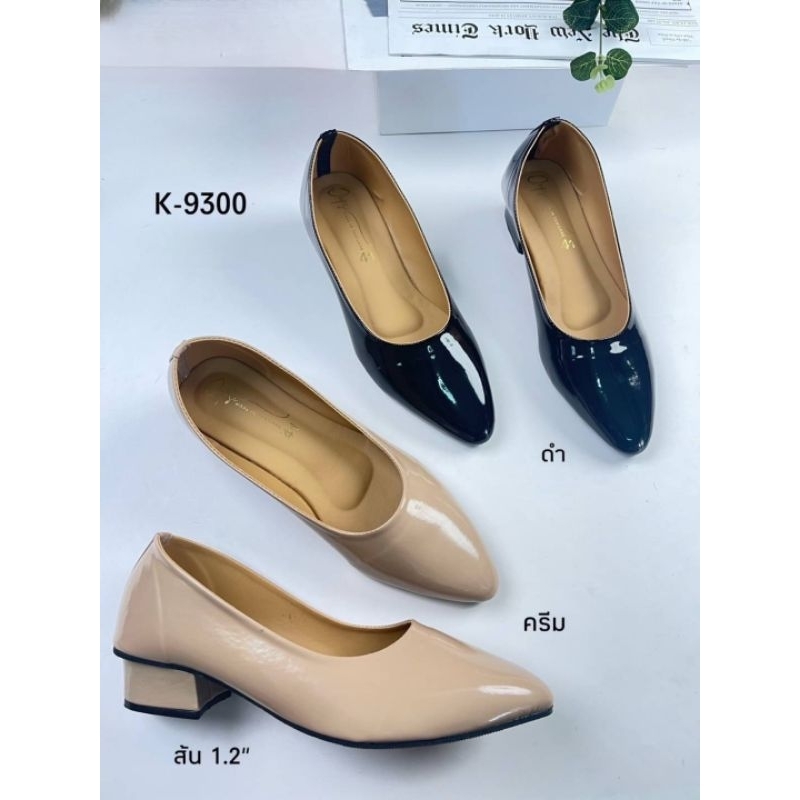 รองเท้าส้นสูง ไซส์ใหญ่ 41-45 ส้นแหลม หนังมัน PU หัวแหลม ส้นสูง 1.2 นิ้ว - SHER