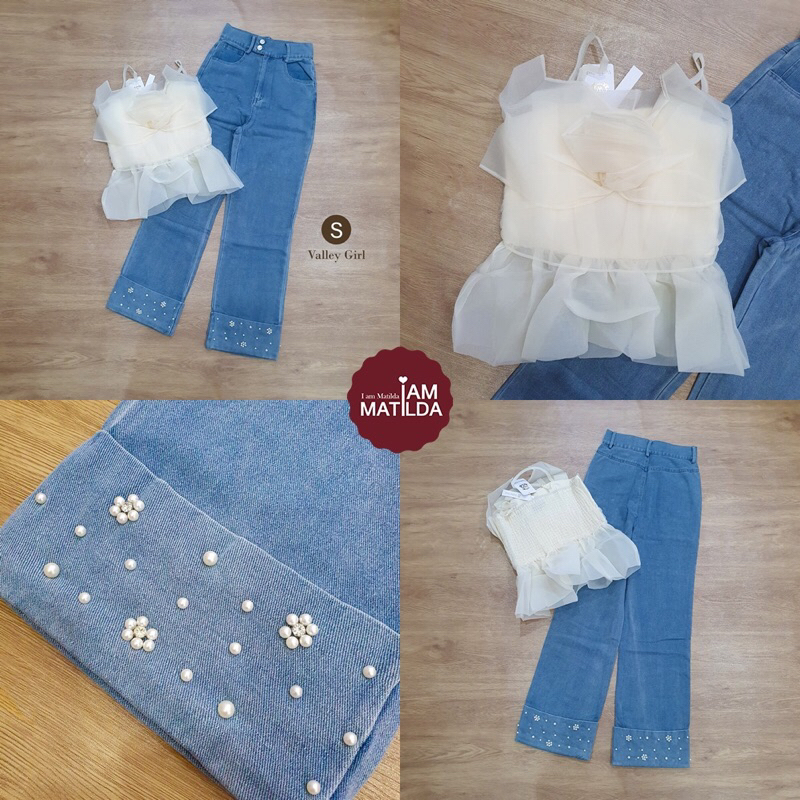 (VG02) 💙 พร้อมส่ง ป้าย Valley Girl ชุดเซตเสื้อเเละกางเกงยีนส์