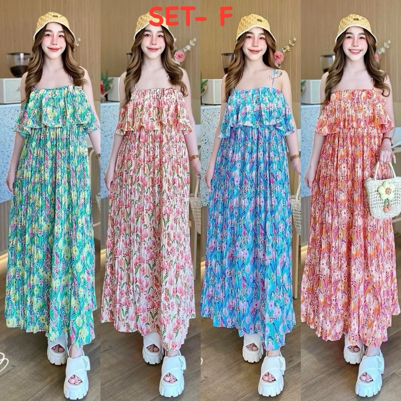 ชุดแซกยาว #ส่งฟรี⚘ลายดอก รุ่น Kookkai ฟรีไซส์ อก 32-46" เอว 26-44" สะโพก 36-66" ยาว 49-50"