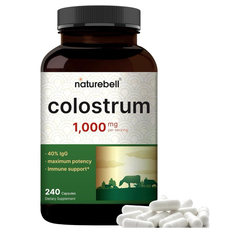 [ NATUREBELL ]❇️ COLOSTRUM 1,000 MG ( เสริมภูมิคุ้มกัน สุขภาพลำไส้ )( 240 แคปซูล💊 )