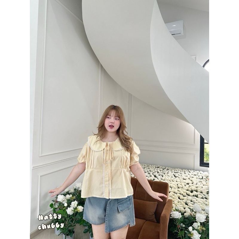 NC เสื้อครอปคอบัว แต่งลูกไม้รอบตัว น่ารักมาก ไซส์ใหญ่ รูปที่ 5