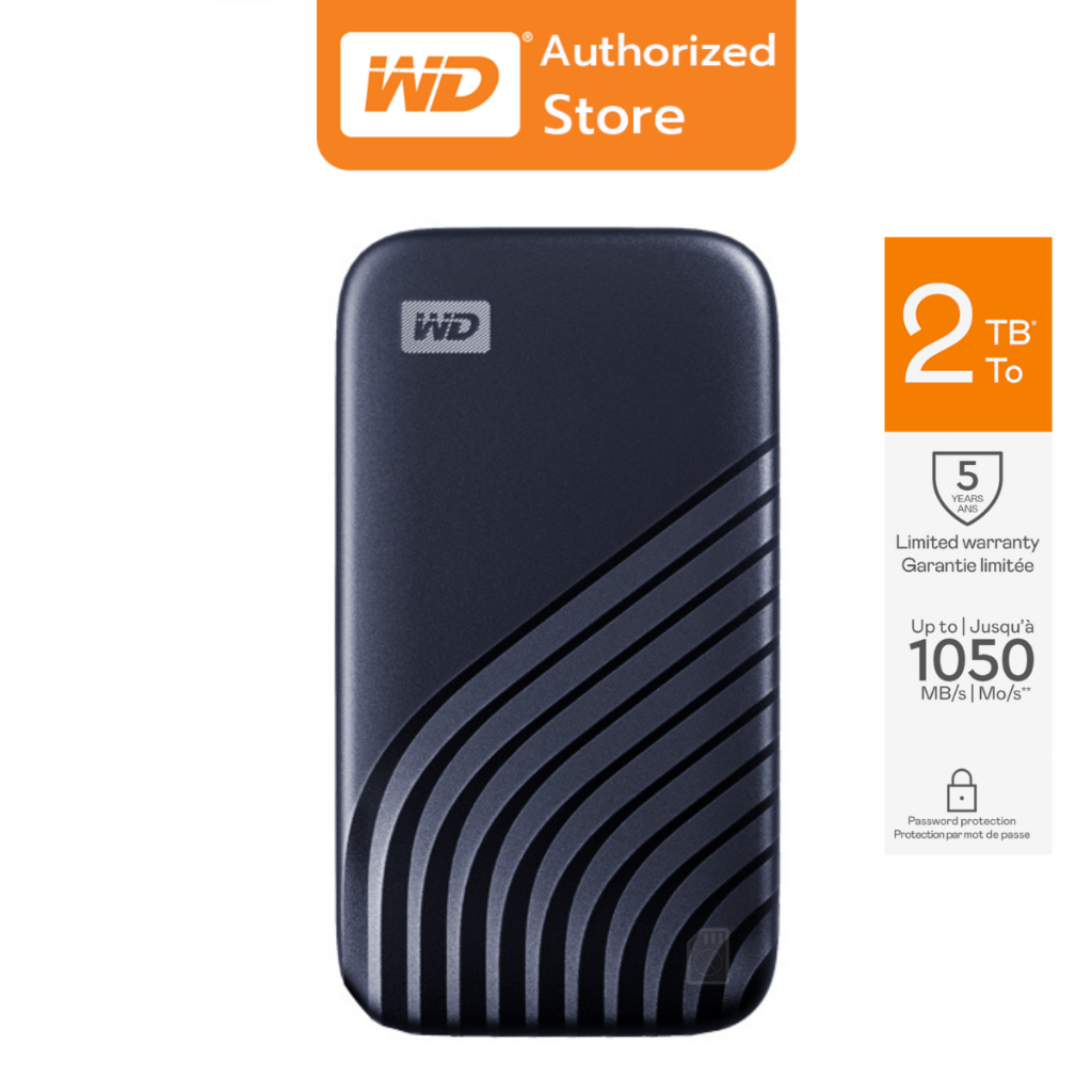 WD My Passport SSD 2TB Type-C, USB 3.0, Speed upto 1050 MB/s, SSD NVMe (WDBAGF0020) เอสเอสดี