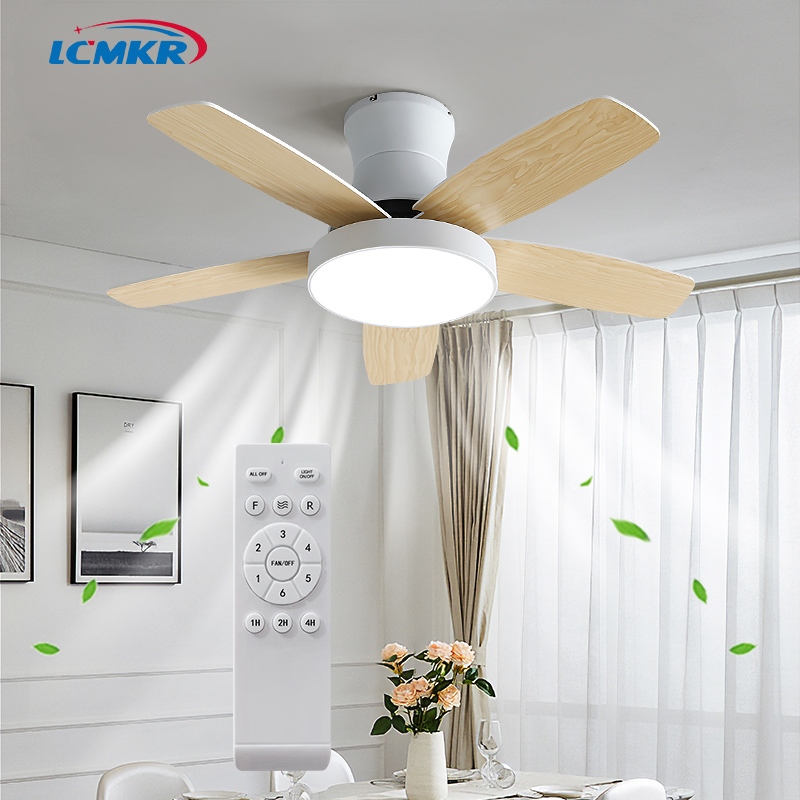 LCMKR พัดลมเพดาน โคมไฟพัดลม led 52"/48"/42" พัดลมติดเพดาน พัดลมรีโมท ความเร็วลม 6 เปลี่ยนสีไฟได้ 3 สี ห้องนอน ไฟพัดลม