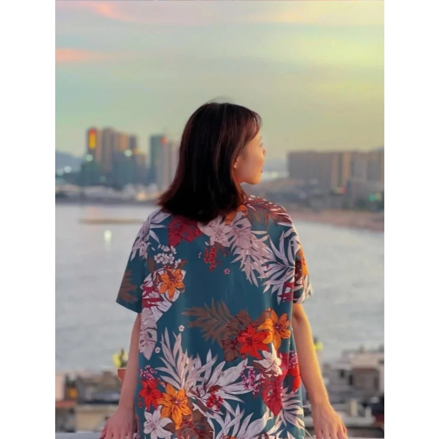 เสื้อสงกรานต์ผู้หญิง ลายฮาวาย ผ้าไหมอิตาลี แขนสั้น #305 thumbnail 6