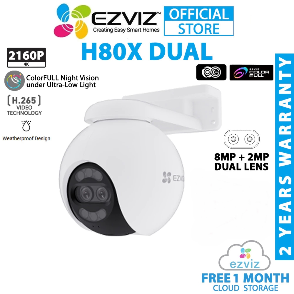 EZVIZ H80X Dual 4K 8MP + 2MP Full HD 1080P Color Night Vision Two Way Talk Outdoor Dual Lens Securit