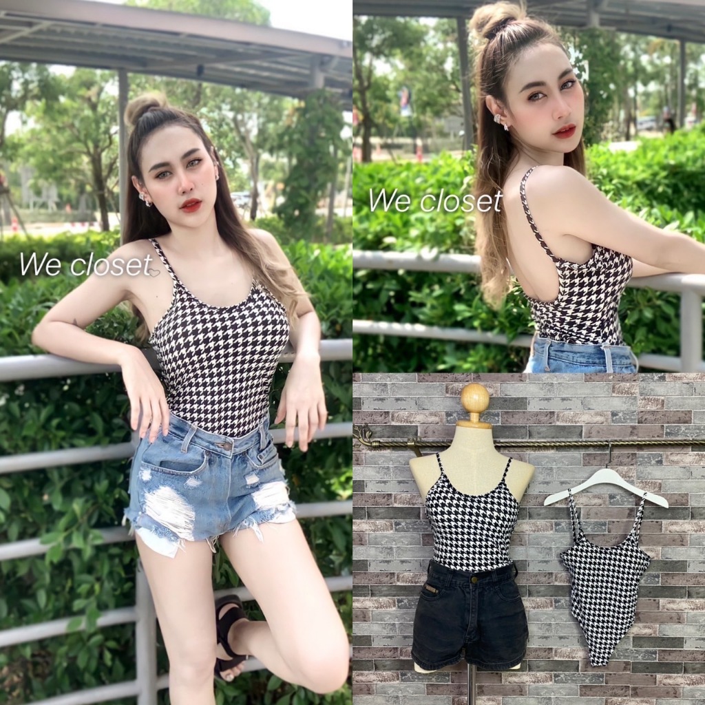 Bodysuit บอดี้สูท สายเดี่ยวเว้าหลัง ลายกราฟฟิค รุ่นมีเสริมฟองน้ำในตัว +เป้าแป๊กแกะได้ !!แซ่บอลังการ