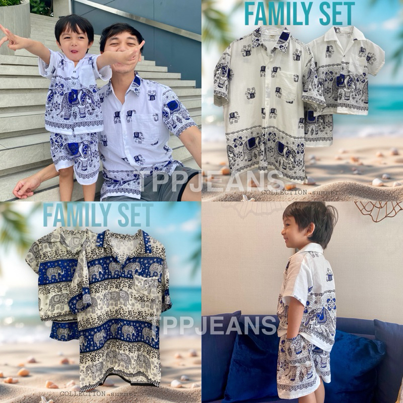 ชุดช้างเด็ก (เชิ้ต+กาง)  ชุดครอบครัวลายช้างน่ารัก