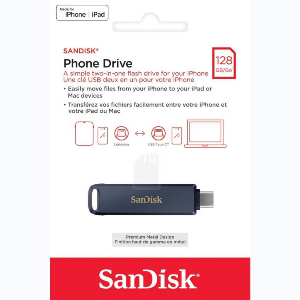 SanDisk Phone Drive 128G (SDIXD0N-128G-GN6NE) แฟลชไดรฟ์ 2in1 สำหรับ i ไอ--Phone และ USB Type C