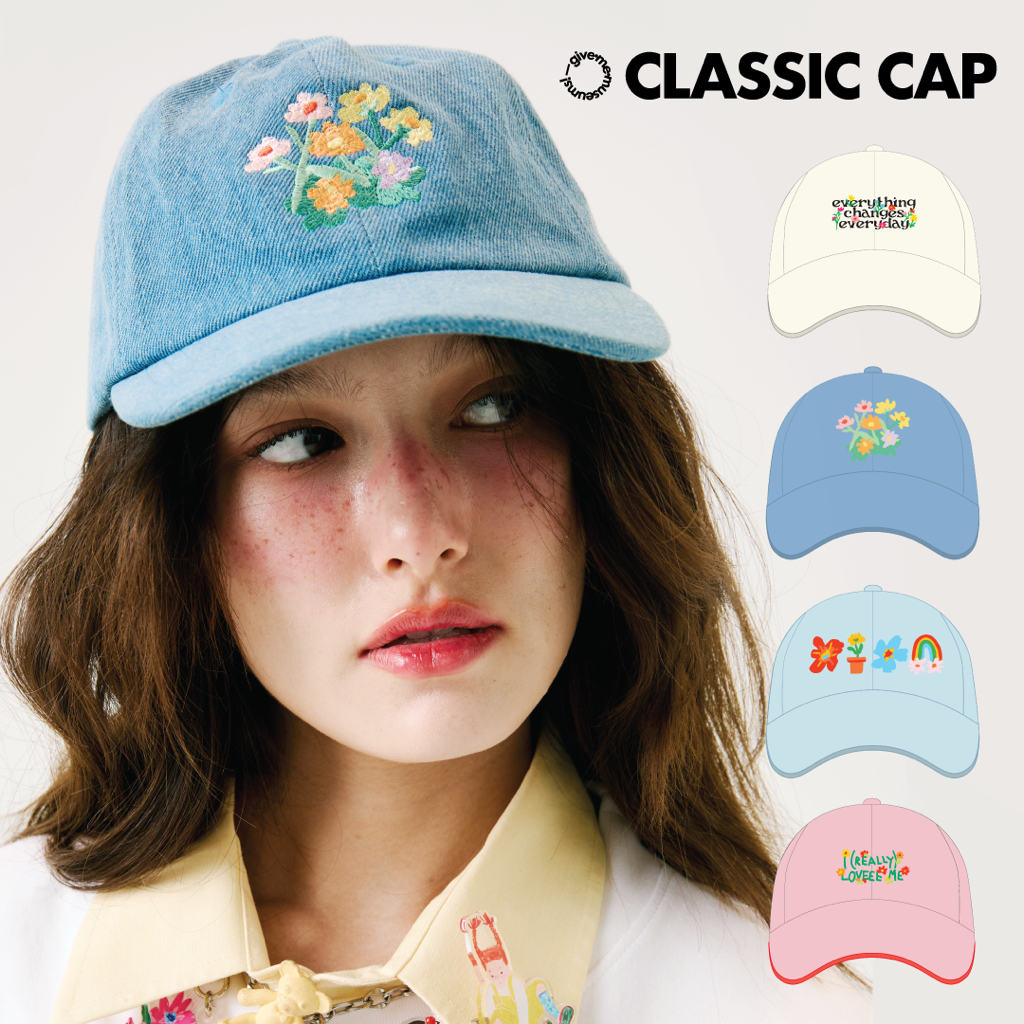 CLASSIC CAP หมวกแก็ป ปักลายดอกไม้ give.me.museums ทั้ง 2 ด้าน กันแดด ไปเที่ยว ใส่ได้หลายโอกาส