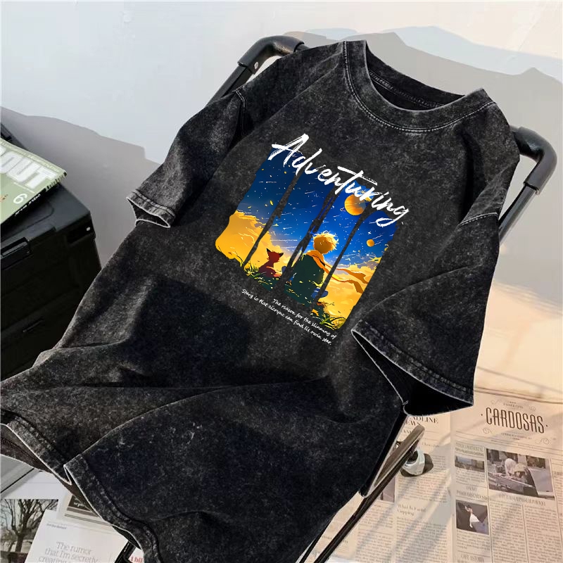 UT shop เสื้อยืด oversize วินเทจ ใส่ได้ทั้งชาย-หญิง t shirt ผ้าฝ้าย เสื้อฟอกดำ แขนสั้น สไตล์เกาหลี เสื้อชาย 3XL