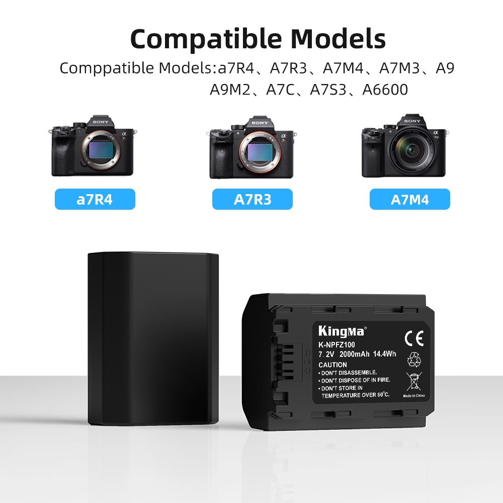 KingMa แบตเตอรี่ NP-FZ100 NP-FZ100 สำหรับ โซนี่ Sony A9 A7IV A7III A7RIII A6600 A7R3 A7R4 A7M4 ZV-E1
