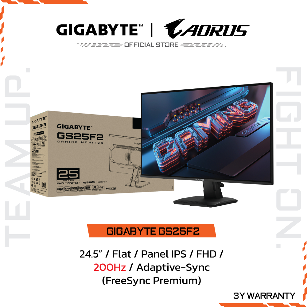 GIGABYTE GS25F 2 Gaming Monitor (จอมอนิเตอร์) | 24.5" FHD | SS-IPS | 1ms | 200Hz | Adaptive-Sync