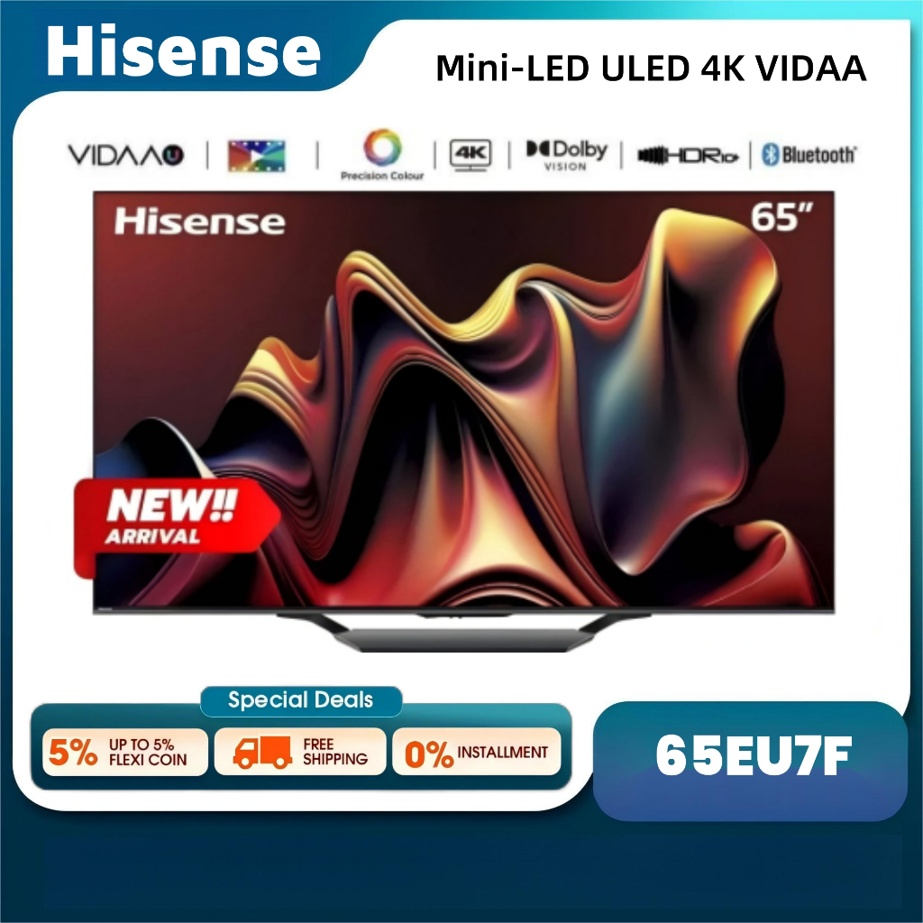 [NEW 2024] Hisense TV 65EU7F ทีวี 65 นิ้ว Mini LED ULED 4K VIDAA U7 Quantum Dot Colour Voice control
