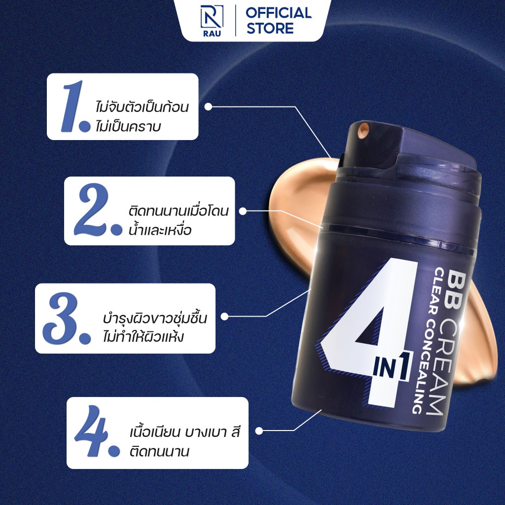 BBCream RAUMEN 4 IN 1 คอนซีลเลอร์ รองพื้นควบคุมความมัน กันแดด SPF30+ & PA++++ ให้ชั้นรองพื้นฉ่ำโกลว์เสริมโทนสีธรรมชาติ
