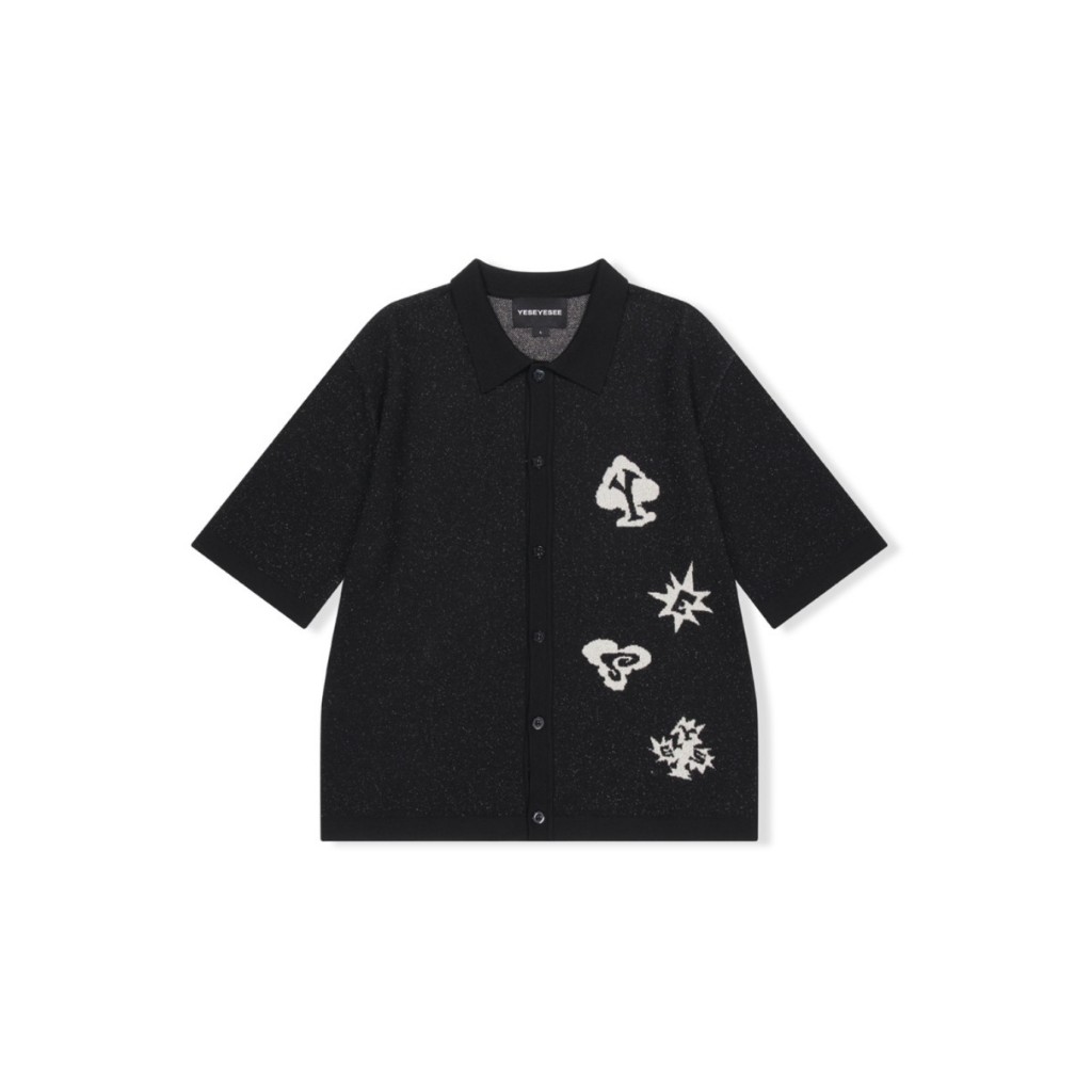 YESEYESEE YS241KKNTS01 Poker Icons Knit Half Shirts BLACK