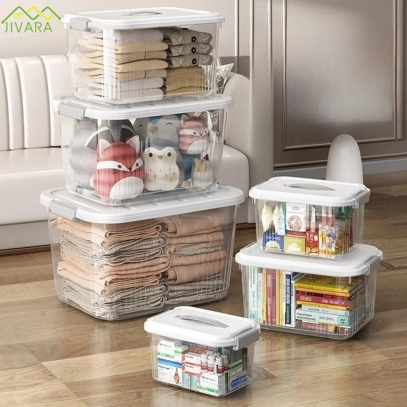 JIVARA กล่องเก็บของ เก็บของอเนกประสงค์ ออกแบบด้ามจับให้พกพาสะดวก กันความชื้น มีซ้อนได้ ความจุขนาดใหญ