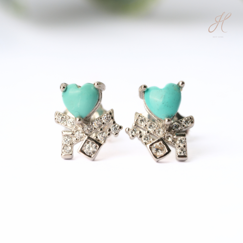 ต่างหู Turquoise Heart Earrings with CZ
