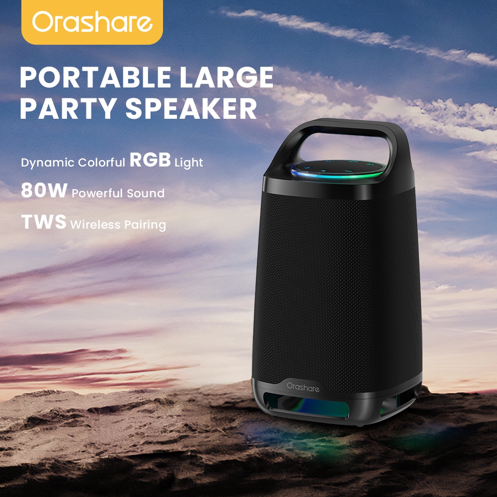 Orashare BS21 พกพาได้Partyลำโพงบลูทูธพร้อมไฟ RGB เสียงทรงพลัง5000mAh 80Wลำโพงปาร์ตี้ขนาดใหญ่กันน้ำระ