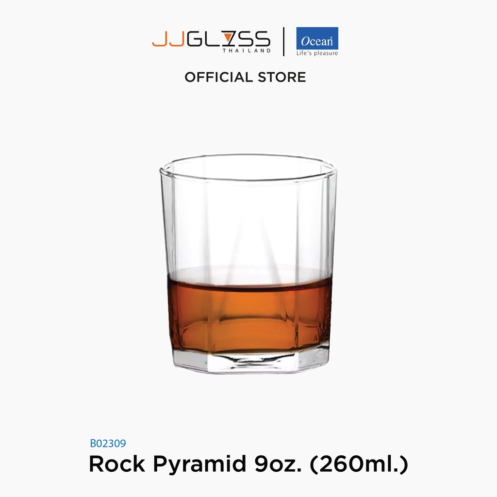 JJGLASS - (Ocean) B02309 Rock Pyramid 9oz. (260ml.) - แก้ววิสกี้ แก้วพีระมิด แก้วโอเชี่ยน สำหรับใส่วิสกี้ บรั่นดี