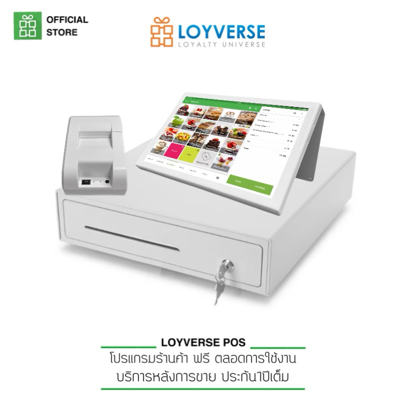 Loyverse POS 10.1" ขาตั้งโลหะ NEW2025  เครื่องพิมพ์บลูทูธ 58mm ลิ้นชักเก็บเงินอัตโนมัติ เครื่องแคชเชียร์
