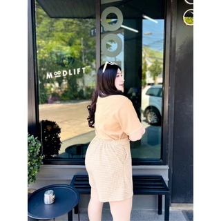 W0013 คอปก-ขาสั้นผ้าลาย น่ารักๆลุคคุณหนู สาวอวบ สาวอ้วน