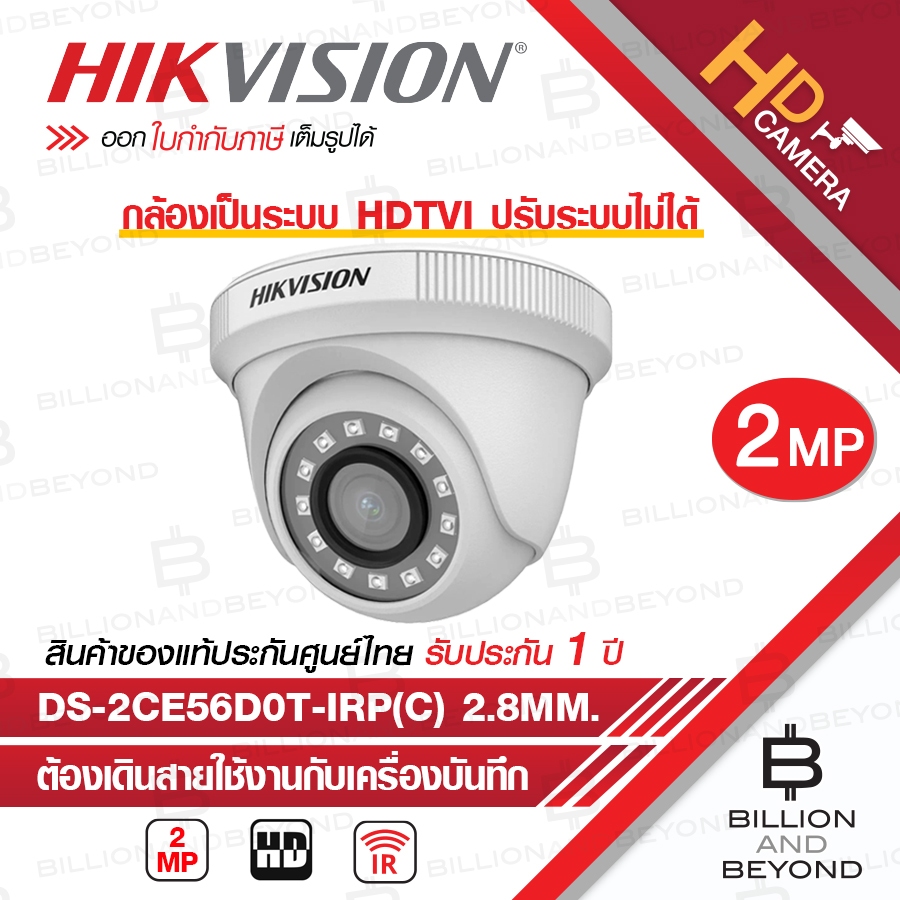 HIKVISION DS-2CE56D0T-IRP (C) (2.8 mm.) กล้องวงจรปิดระบบ HDTVI 2 MP ปรับระบบไม่ได้ ต้องใช้งานร่วมกับเครื่องบันทึก