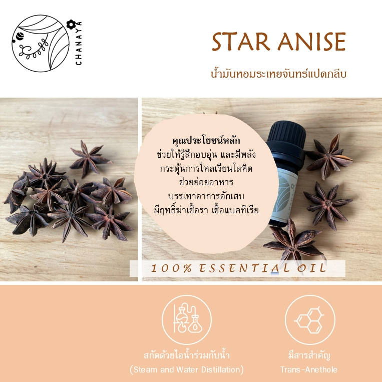 น้ำมันหอมระเหยจันทร์แปดกลีบ ชานาญา CHANAYA Star anise 100% Essential Oil