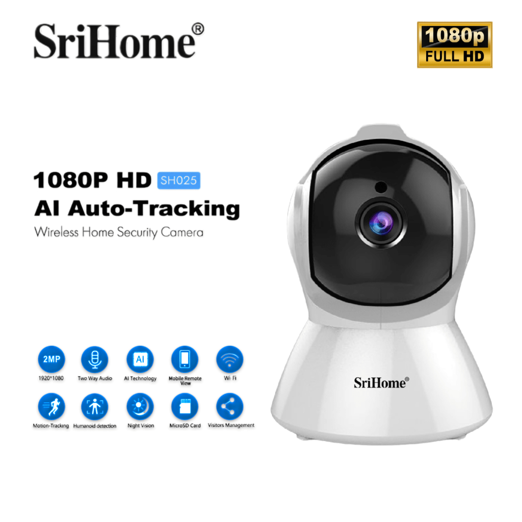 SriHome กล้องวงจรปิดไร้สาย หมุนได้ 360° FHD 1080P ซ่อนเสาอากาศWi-Fi มีไมโครโฟนในตัว