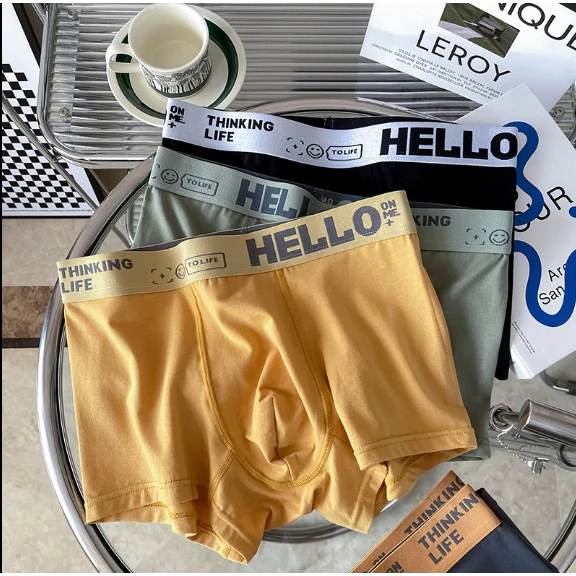 HELLO บ๊อกเซอร์ กางเกงในชาย BOXER ชั้นในชาย พร้อมส่ง 5 สี L-4XL