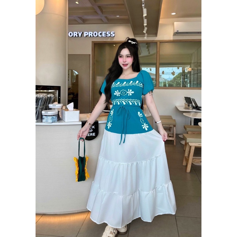 ชุดเดรส กระโปรงยาวเสื้อแต่งลายดอกไม้แขนตุ๊กตา Clothing ผู้หญิง - รูปที่ 6