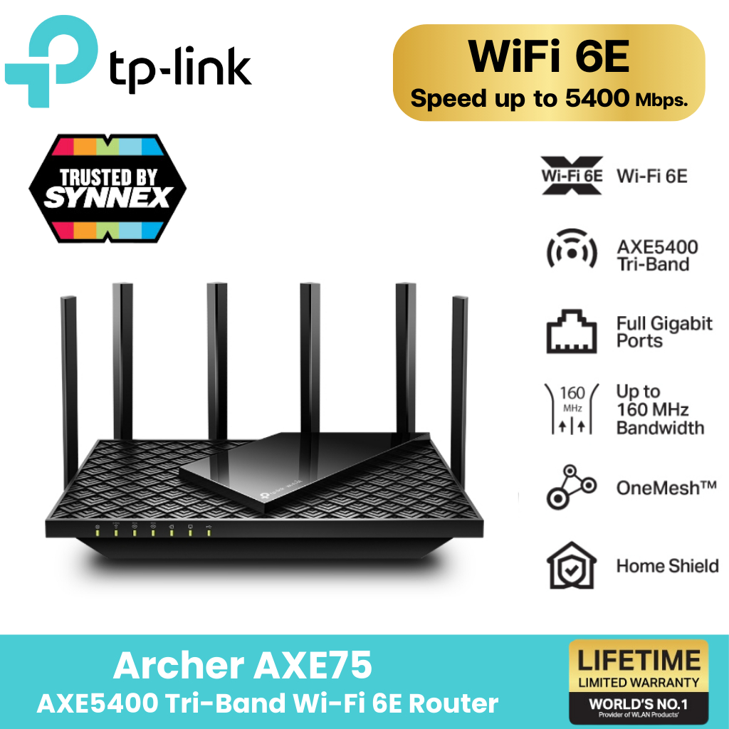 TP LINK Archer AXE75 AXE5400 Tri-Band – เทคโนโลยี WiFi AXE5400 แบบ Tri-Band รับส่งข้อมูลด้วยความเร็ว