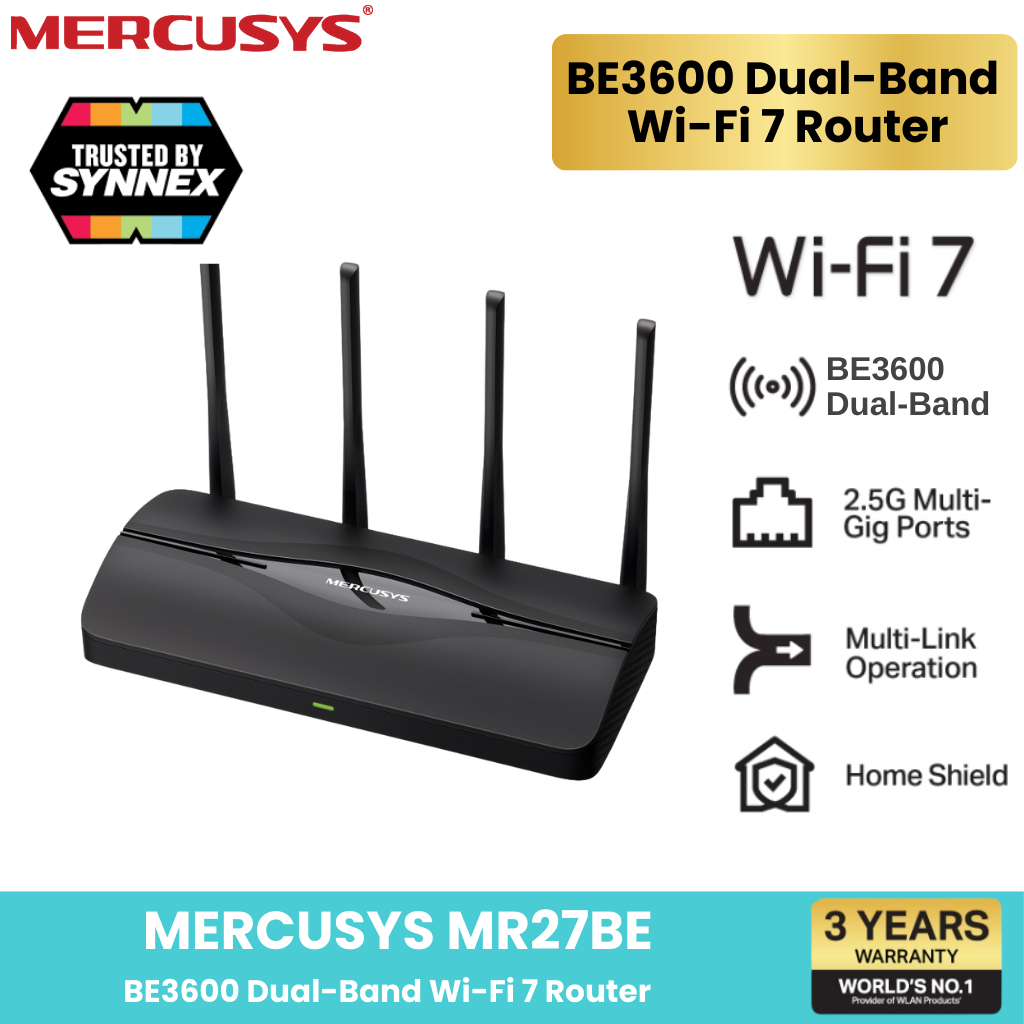 Mercusys ⚡️เร้าเตอร์ไวไฟ 7⚡️MR27BE  Wi-Fi 7 Dual Band BE3600 เพลิดเพลินกับการรับชมวิดีโอสตรีมมิ่ง 4K