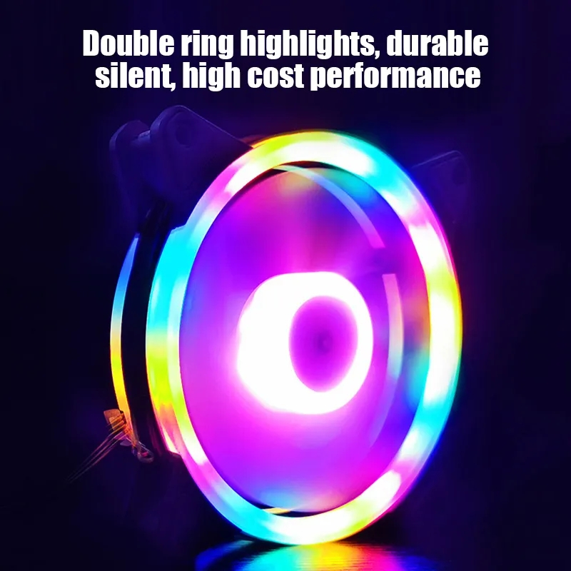 พัดลมคอม RGB 12V พัดลมระบายความร้อน 12cm Dual Ring RGB Cooling Fan พัดลมเคส พัดลมคอมพิวเตอร์ แสงสะท้อนสีสันสดใส