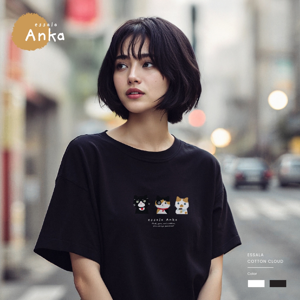 Essala Anka 01 | T-Shirt เสื้อยืดลายแมว เสื้อยืดคอกลม เสื้อทาสแมว ลายแมวน่ารัก - Anka01