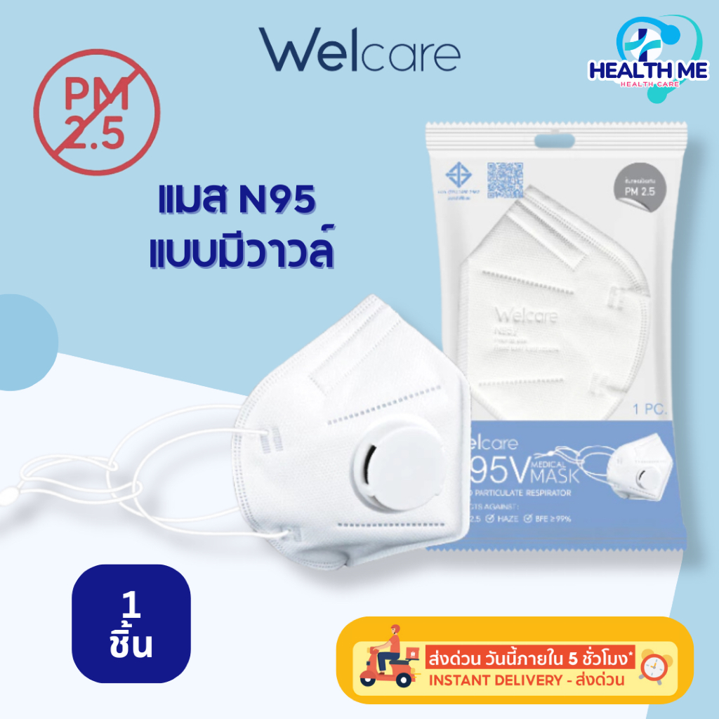 Welcare แมส N95 FACE MASK หน้ากากอนามัย N95 แบบมีวาล์ว และไม่มีวาล์ว