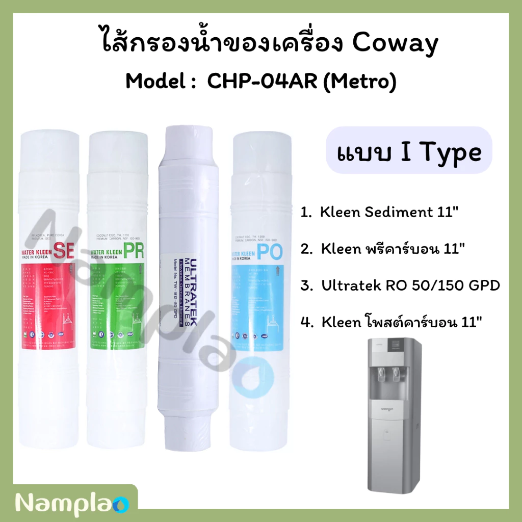 ชุดไส้กรองน้ำ อินไลน์ ระบบอาร์โอ Kleen x FT Korea x Ultratek สำหรับ Coway CHP-04AR Metro / CHP-671R - รูปที่ 1