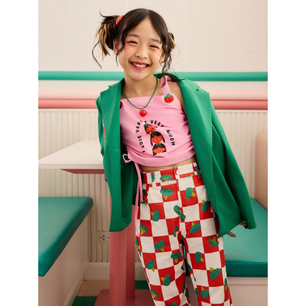 Printed tank top+Printed Flare trouser ชุดเซ็ตเด็ก เสื้อกล้าม + กางเกงขายาว ลายมะเขือเทศ พร้อมส่ง